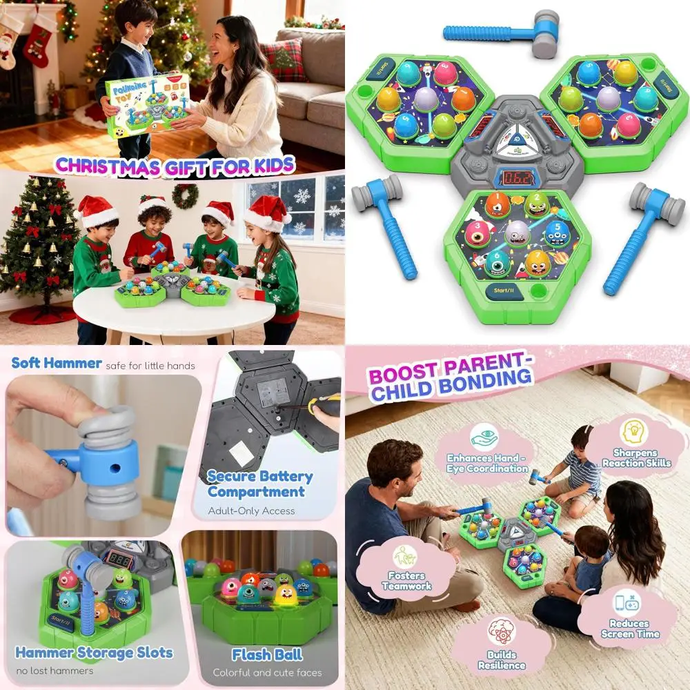 

3-Player Mole Whack Game for Kids, 3 Modes with Sound & Lights, Safe Educational Toy for Boys and Girls Ages 3-12, Ideal Christm