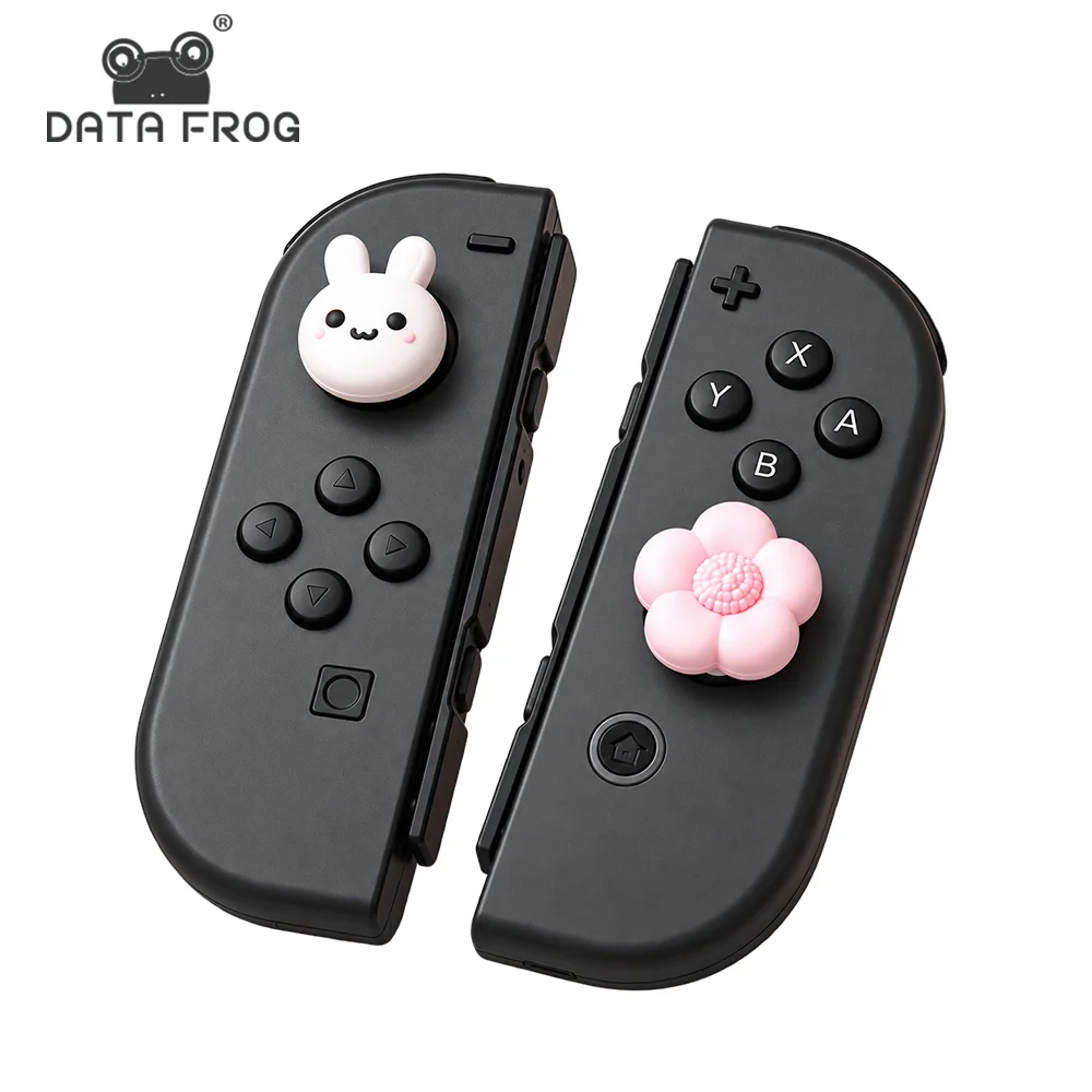 DATA FROG Cute Silicone Thumb Grips Compatible with Switch OLED Lite for Joycon Joystick Caps Cover 3D Bunny Flower