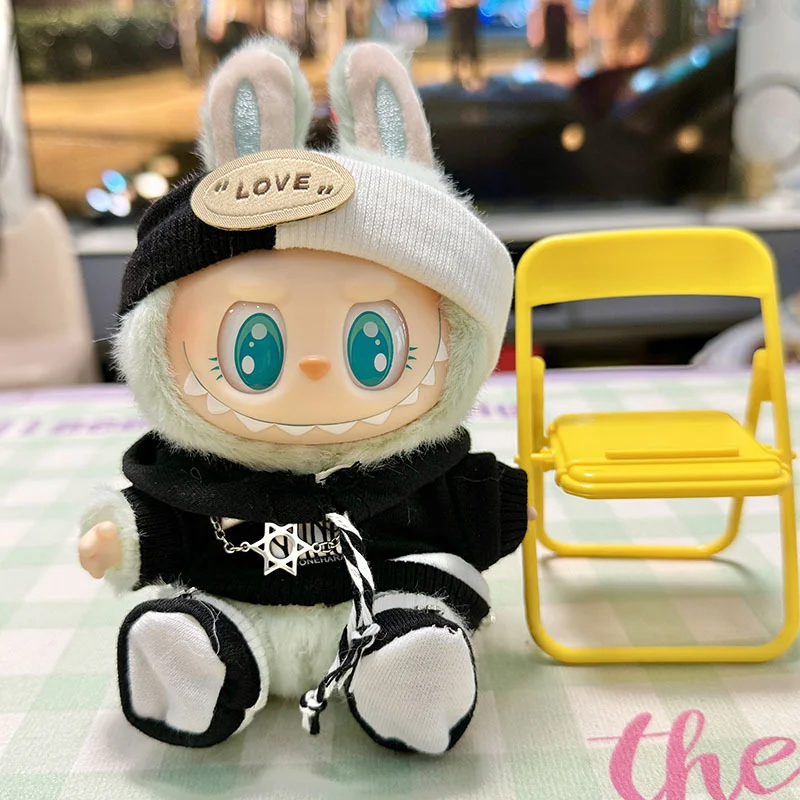 

For Labubu 17cm Doll Clothes Cute Plush Doll Clothes Headband Hoodie Coat Trousers Doll Dress Up for Labubu Dolls Fans Gift