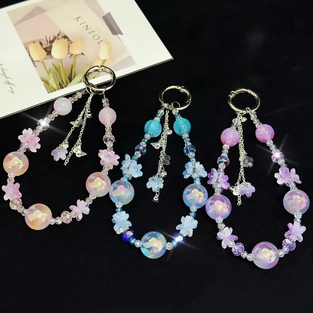 

Корейский стиль, легкий роскошный браслет с лепестками бабочки и кристаллами из бисера, чехол для телефона, сумка через плечо, милое ожерелье, подвеска со стразами