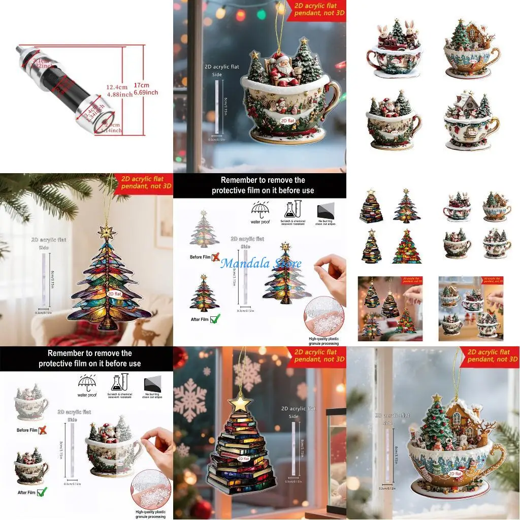 

U2JC 4PCS Clear Holiday Decorations for Festival Tree Elegant Acrylic Flat Pendant