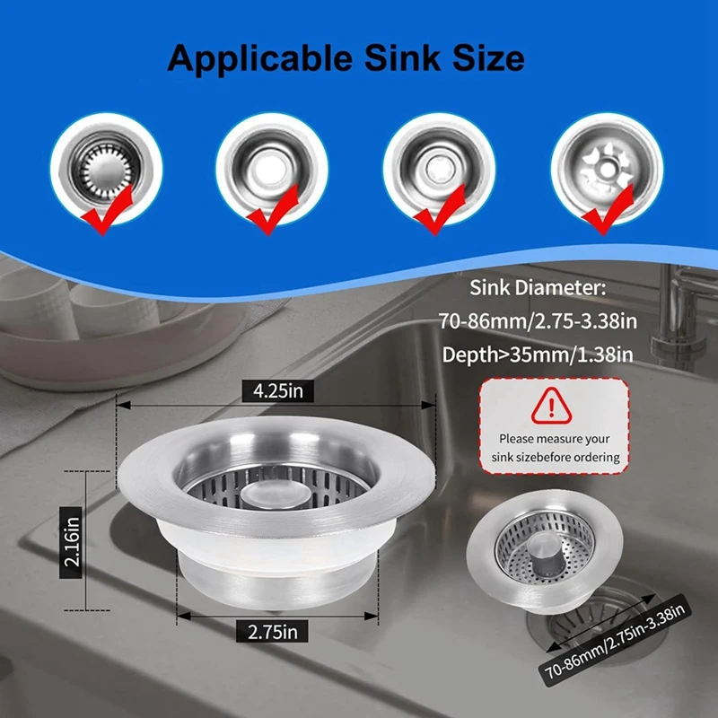 Stainless Steel Sink Drainer Anti-Clogging Basket Water Filter Sink Filter Basket Anti-Bounce Anti-Clogging Sink Filter