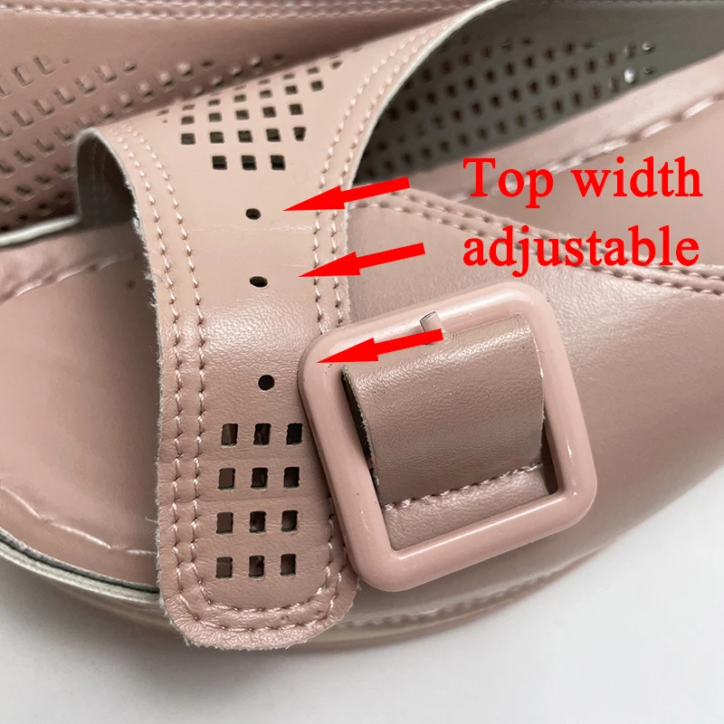 Rimocy Buckle Wedges Slippers Women Summer Hollow Out Thick Bottom Beach Shoes Ladies Plus Size 43 Light Chunky Heels Flip Flops