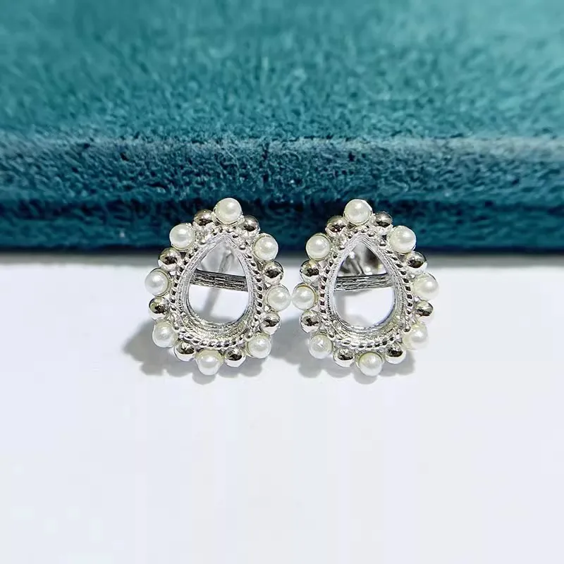 MeiBaPJ 5mm*7mm Water Drop Stones DIY 925 Silver Empty Setting Zircons Stud Earrings Fine Charm Wedding Jewelry for Women