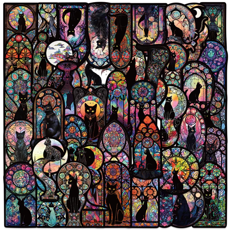 50pcs Dark Goth Cat Graffiti Stickers Skateboard Computer Water Cup Trolley Case Waterproof Self-adhesive Stickers Stationery