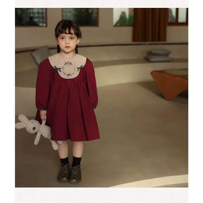 فستان الأميرة للفتيات 2024 فستان جميل للفتيات لخريف وشتاء وأعياد الميلاد وحفلات الزفاف وأعياد الميلاد وأكمام طويلة مزين بالزهور للفتيات #6