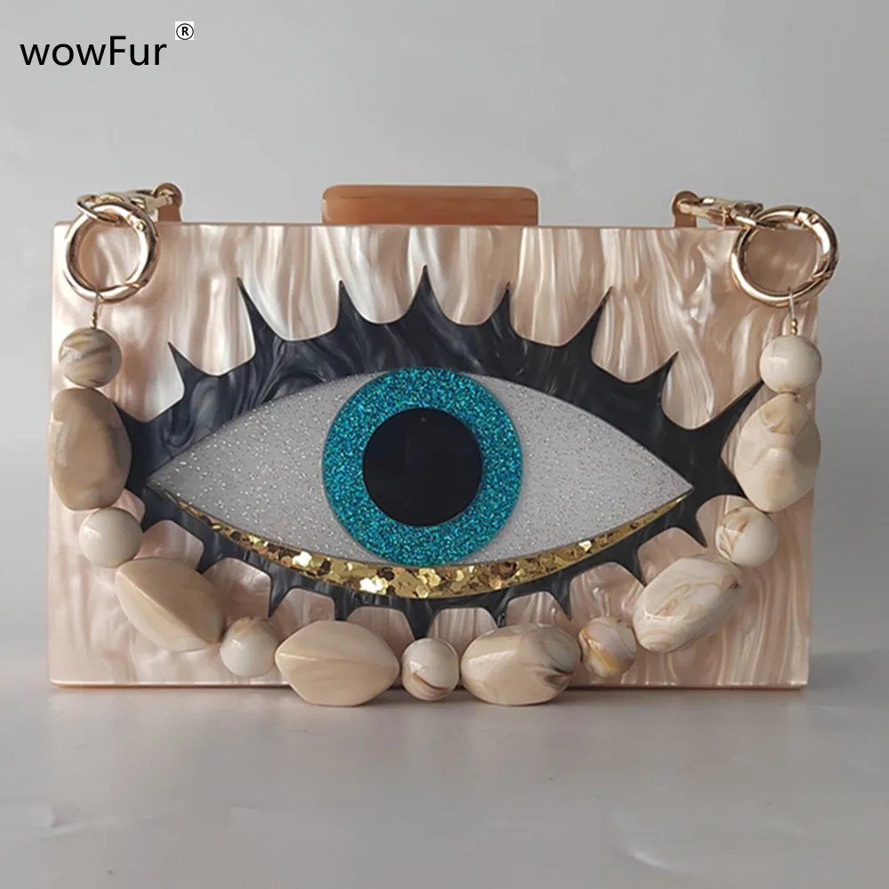 Mini sac à main de soirée en acrylique pour femme, sac à main de mariage, pochette de fête de plage, boîte pour femme, portefeuille de marque de créateur, nu, mauvais œil, dessin animé, nouveau