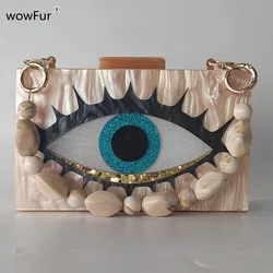 Bruiloft Mini Beach Party Clutch Purse Lady Doos Handtas Nieuwe Designer Merk Portemonnee Vrouwen Acryl Naakt Evil Eye Cartoon Avond tas