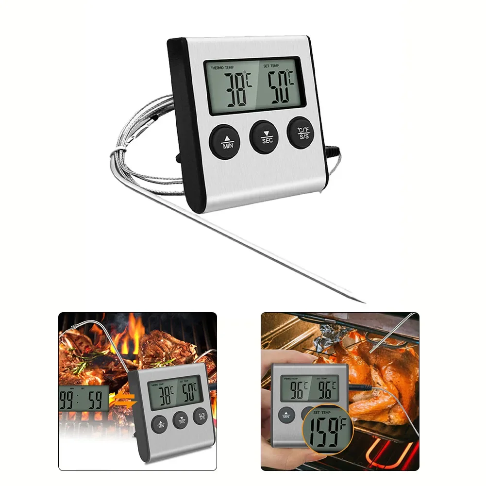 Kitchen Digital Cooking Thermometer Meat Food Temperature For Oven BBQ Grill Timer Function With Probe Heat Meter