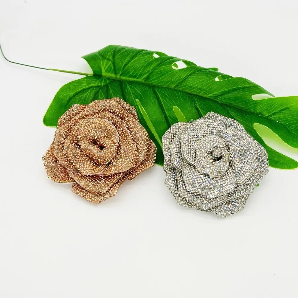 3D Rose Rhinestone Flower Patches DIY Craft Embellishment Flower Brooch Fabrics Sparkling Rose Brooch Fabrics Sewing Supplies