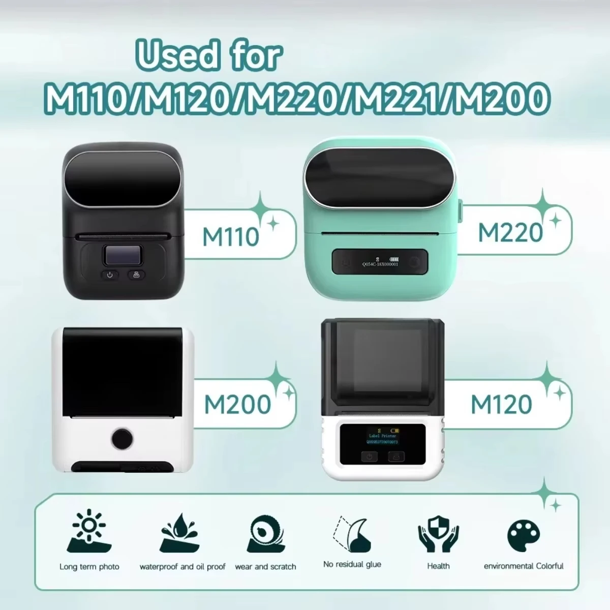 ملصقات شفافة شفافة لطابعات M110/M120/M220 - ملصقات لاصقة مقاومة للماء، شحن مكتب طبي للبيع بالتجزئة