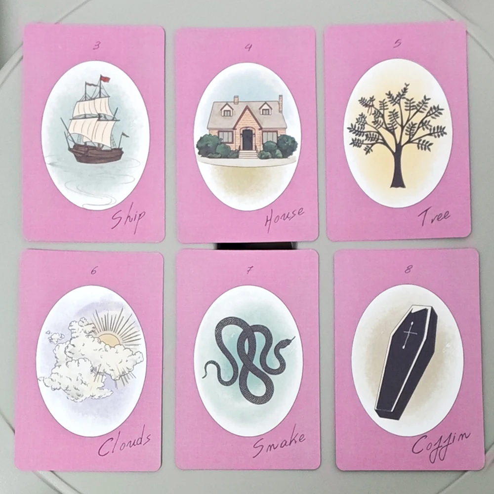 Ruban Lenormand Deck 36 pièces cartes Lenormand dans un élégant rose mat-violet avec une sensation terne-9*6 cm