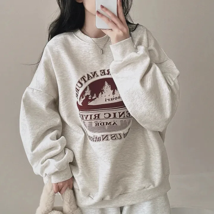 Sweat-shirt imprimé à manches longues pour femme, manteau ample, à la mode, coréen, vêtements d'automne 2021, Y2k, hauts épais