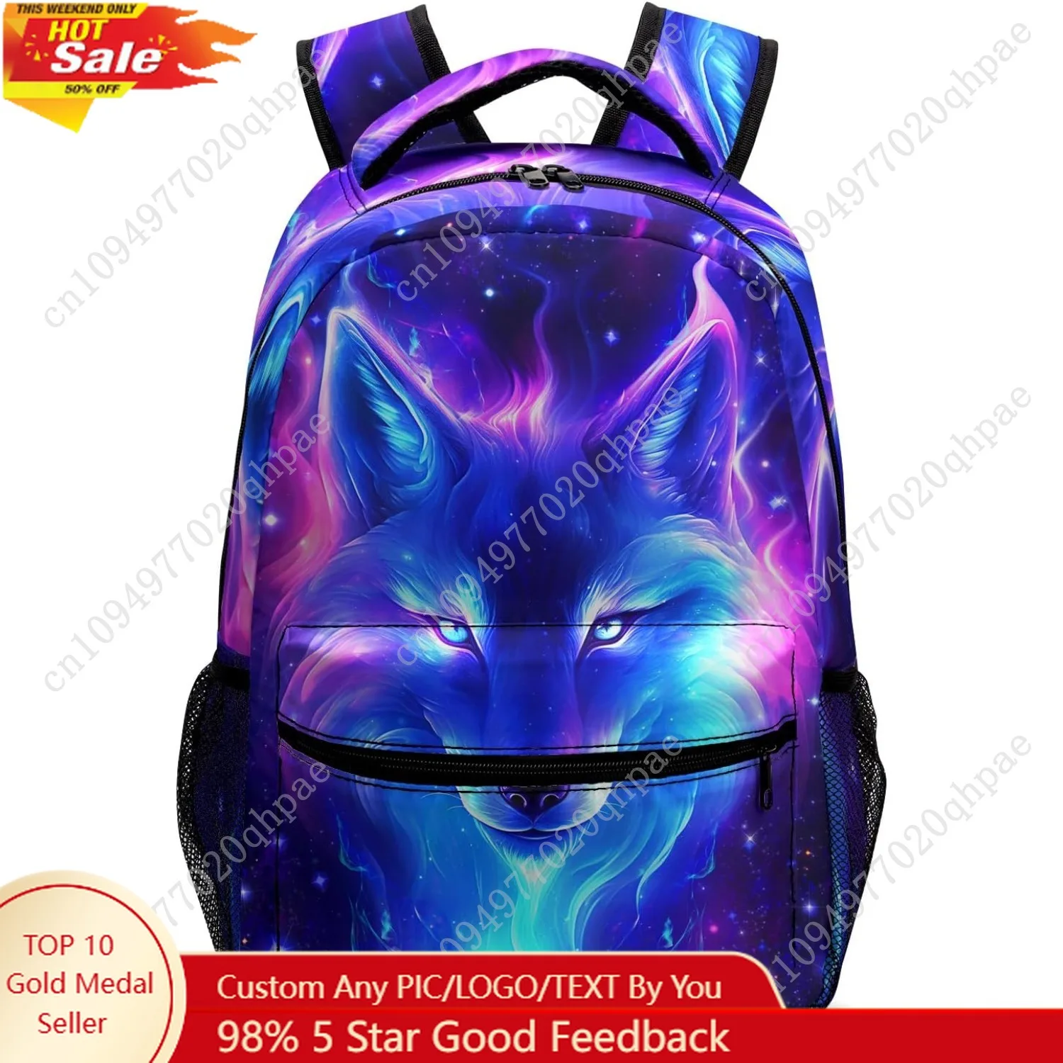 

Wolf Galaxy Backpack for Boys Girls Cool Starry Sky Wolf Kids Bookbag Blue Purple Animal Print School Bag Lightweight Students B