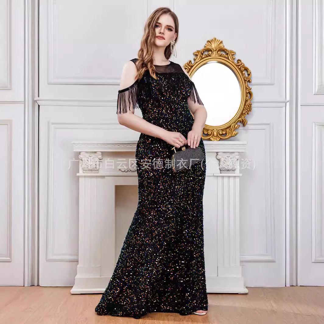 Plus Size Dresses Elegant Oversized Long Dress With Sequined Tassel Fish Tail Even Dress For Women