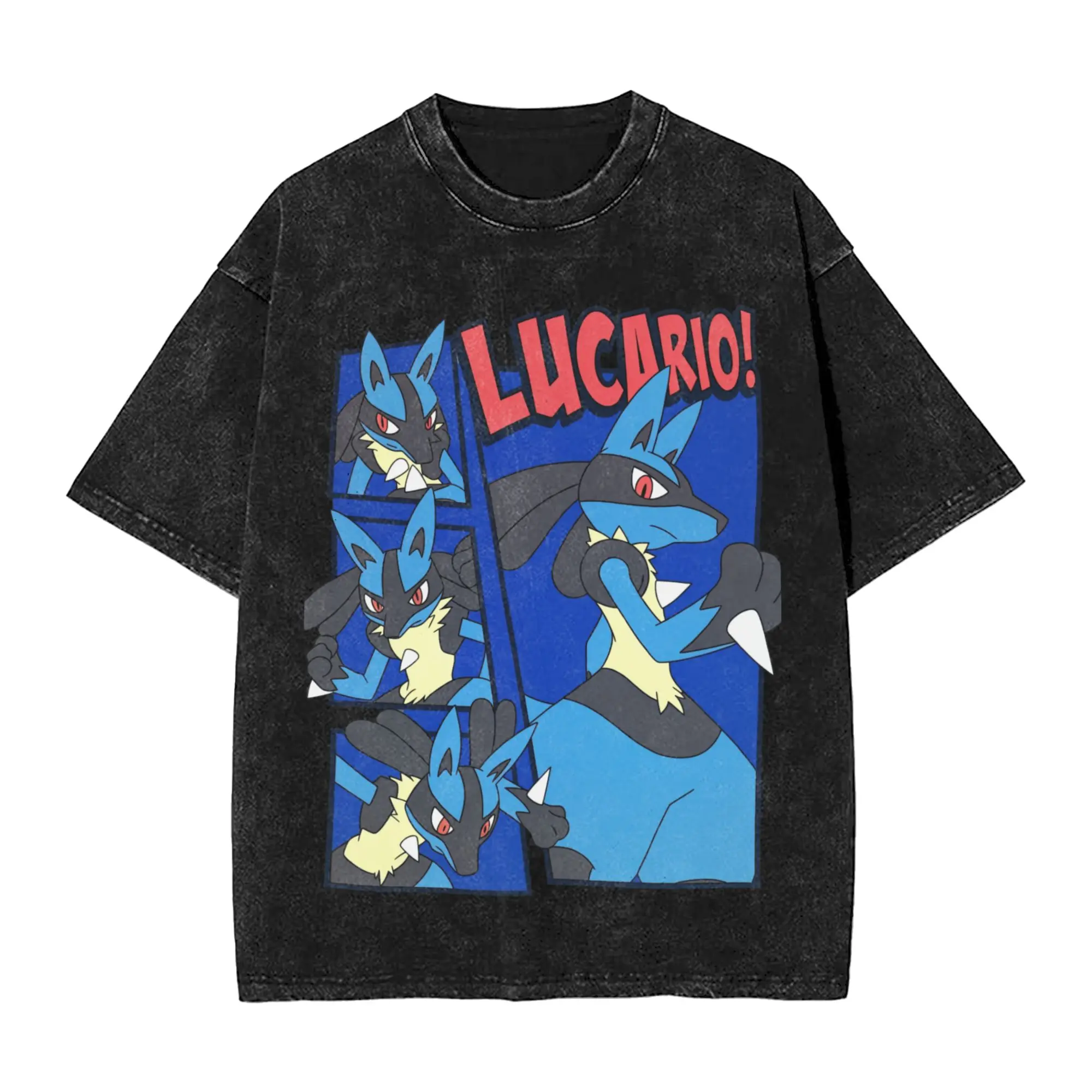 Pokémon Lucario Blue T Shirts for Men Pure Cotton Funny T-Shirt Crew Neck  Tee Shirt Short Sleeve Clothes Birthday Present