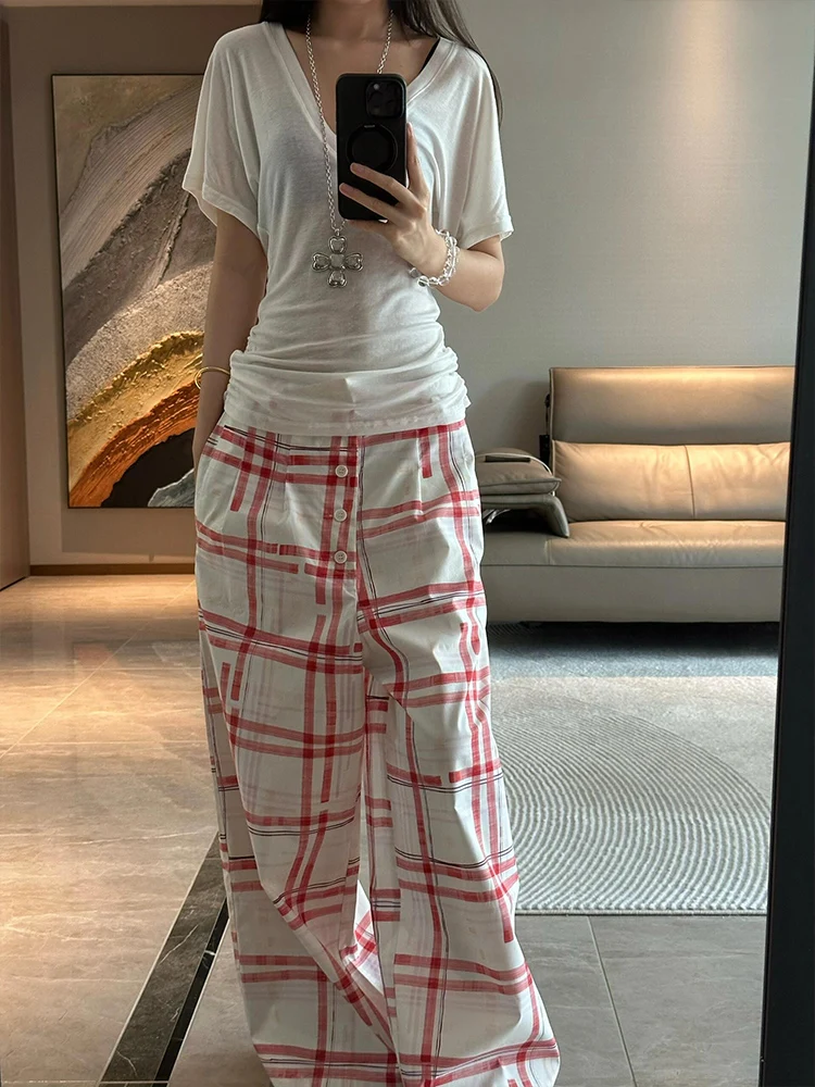 Calças Casuais de Perna Larga em Estilo Retro Americano para Mulheres, Novas Calças Longas de Cintura Alta, Soltas e Slim, Es...