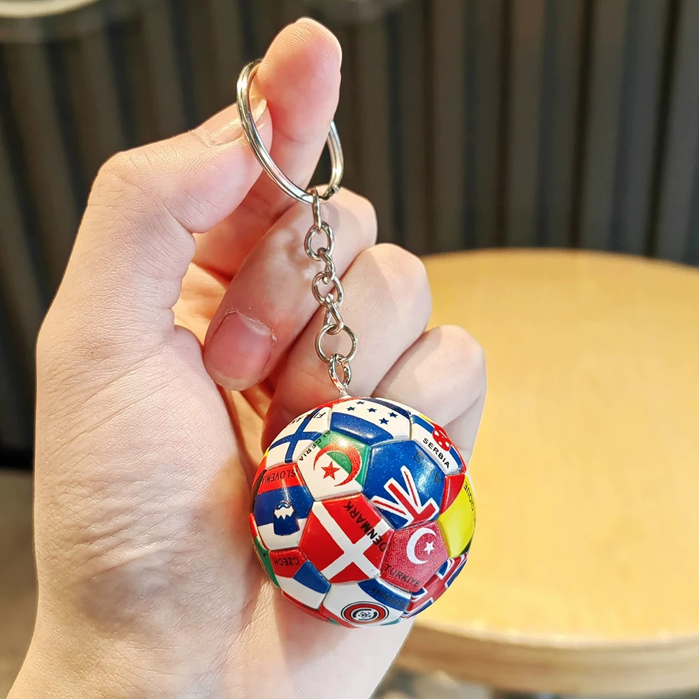3pcs/set Flag Football Keychains Sports Soccer Keyring Car Key Chains Souvenir Bag Pendant Backpack Accessories Gifts