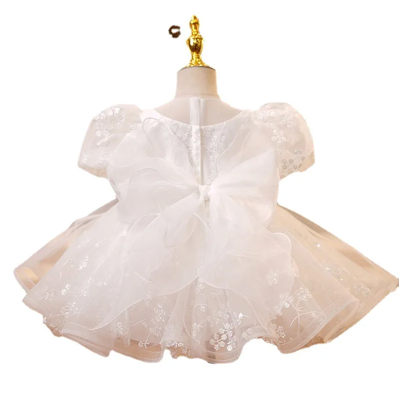 Chridren\'s Princess Dress for 1-14 Year Old Flower Kid Wedding Elegant White Party Gown Baby Girl Piano Performance Dress Spring