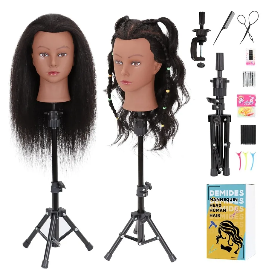 Cabeça de manequim com 100 cabelo humano real para trança e estilo de cabelo design de tripé autônomo ideal para salão de beleza e uso doméstico rea
