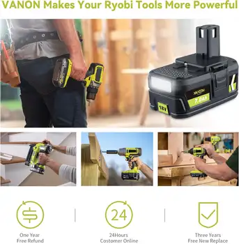 Vanon 2組 P108 7.0Ah 18V MAX 鋰電池,可取代 Ryobi P102 P103 P104 P105 P106 P109 P122 電動工具電池腳 10 最佳銷售 利比鼓風機 - №6