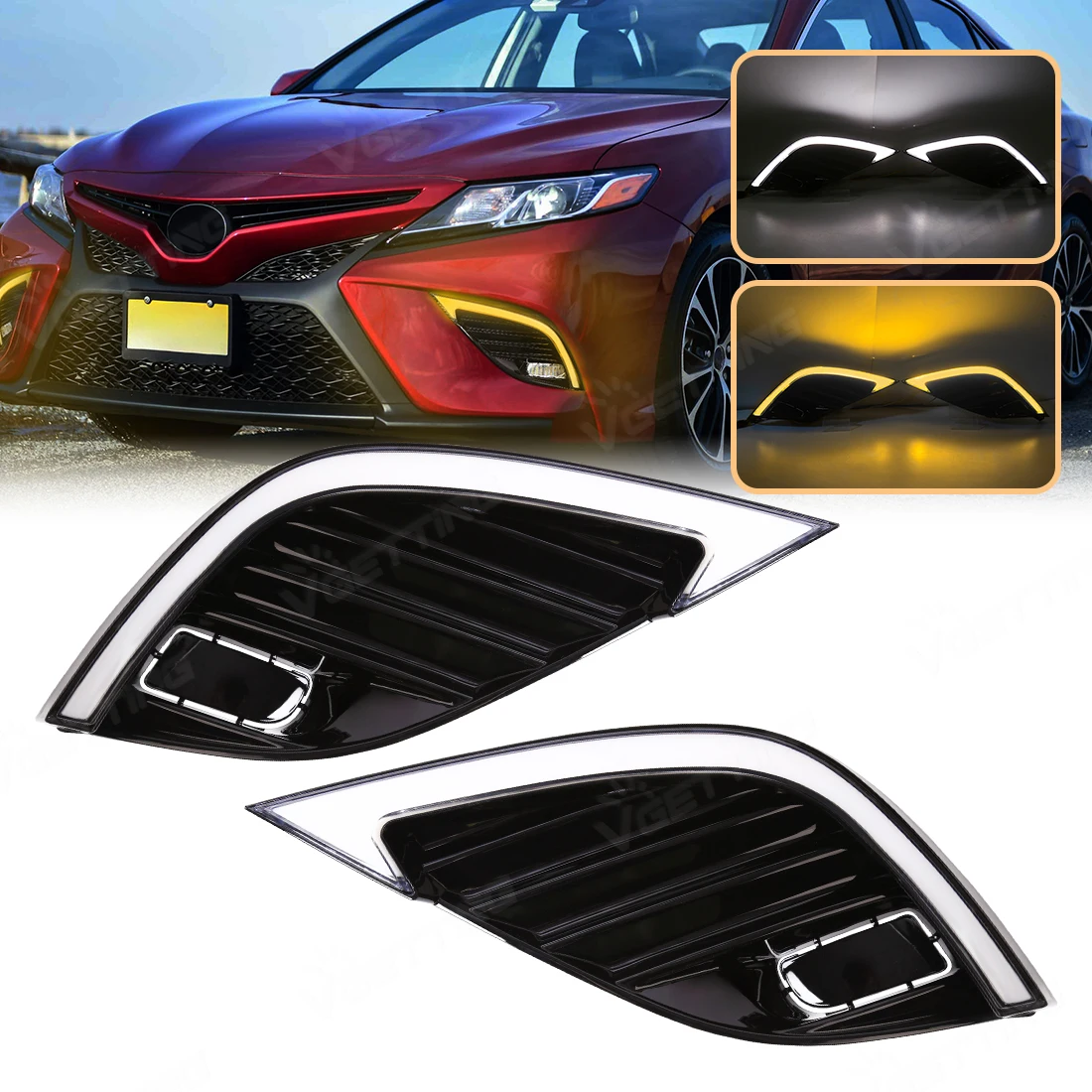 DRL For Toyota Camry SE XSE 2018 2019 2020 8th LED Daytime Running Lights Fog Front Bumper Headlights Turn Signal Lamps Daylight