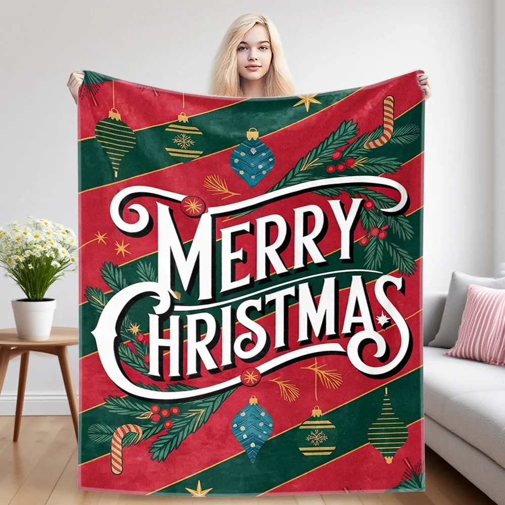 Xmas Typo Sofa Specific Soft Flannel Blanket, Universal Plush Gift Blanket For All Seasons