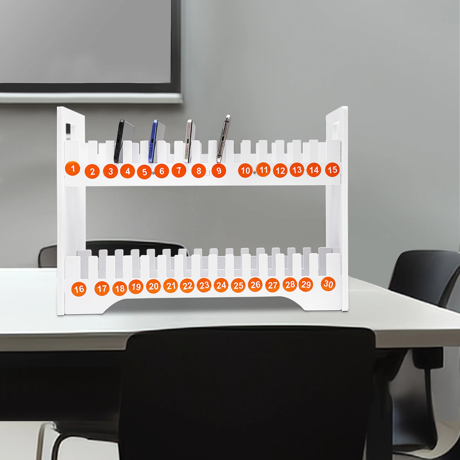

2-Tier 30 Slots Multiple Cell Phone Stand Rack, Mobile Phone Storage Organizer with Comfortable Handle for Offices, Classrooms