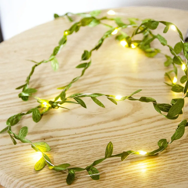 1pc Warm Light 2-5m Simulated Green Leaf Decorative String Lights Birthday Parties Ramadan Holiday Decorative String Lights