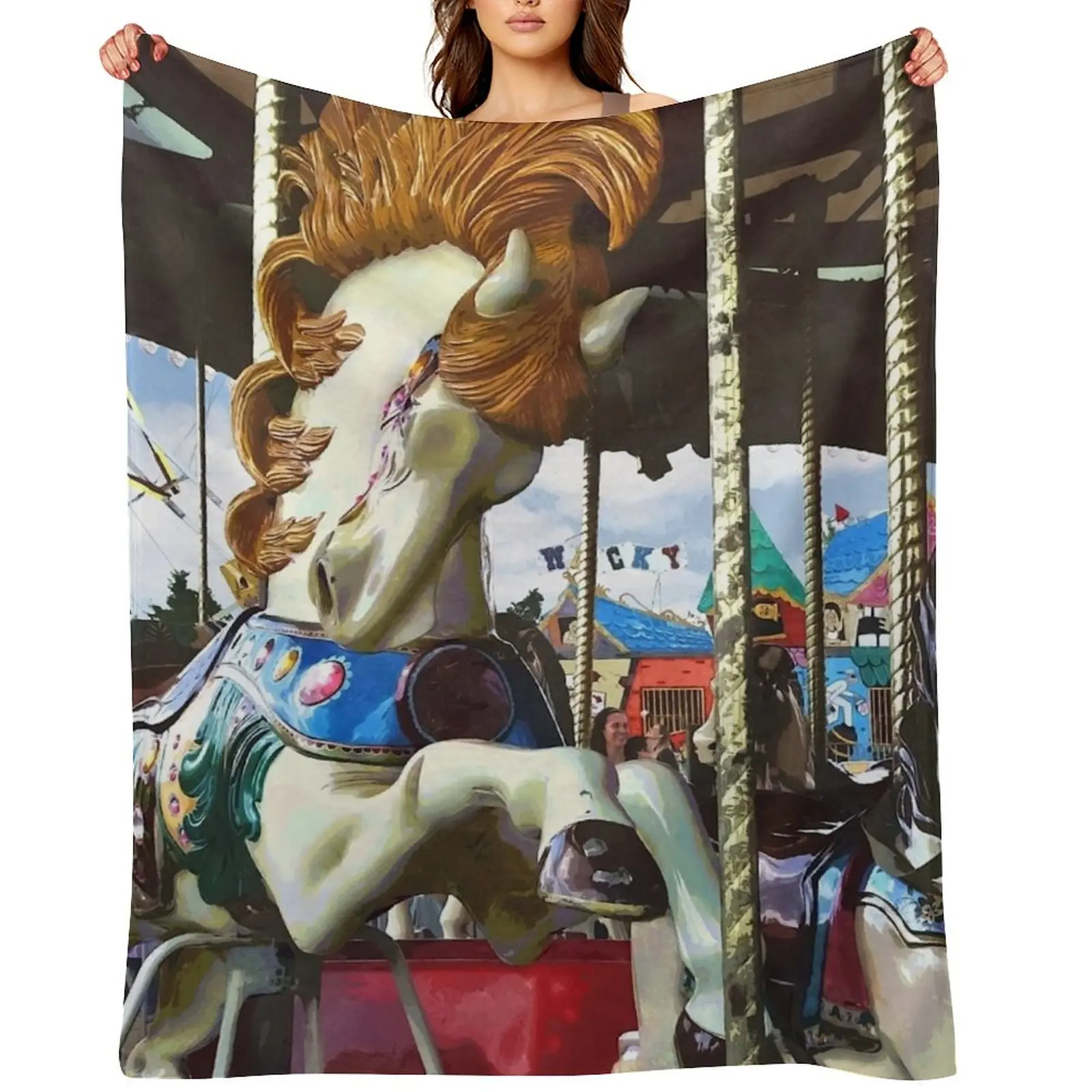 

Carousel Horse With Flowing Mane Throw Blanket For Decorative Sofa Sleeping Bag for sofa Camping Blankets
