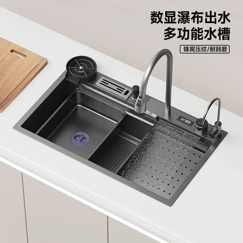 

Digital Display Feiyu Waterfall Large Single Sink Sink 304 Stainless Steel Dishwasher Household Kitchen Under Counter