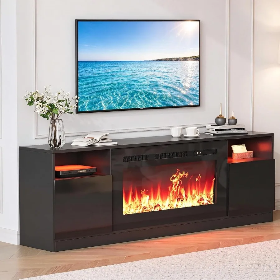 70 Inch Fireplace TV Stand with 36 Electric Fireplace, Black