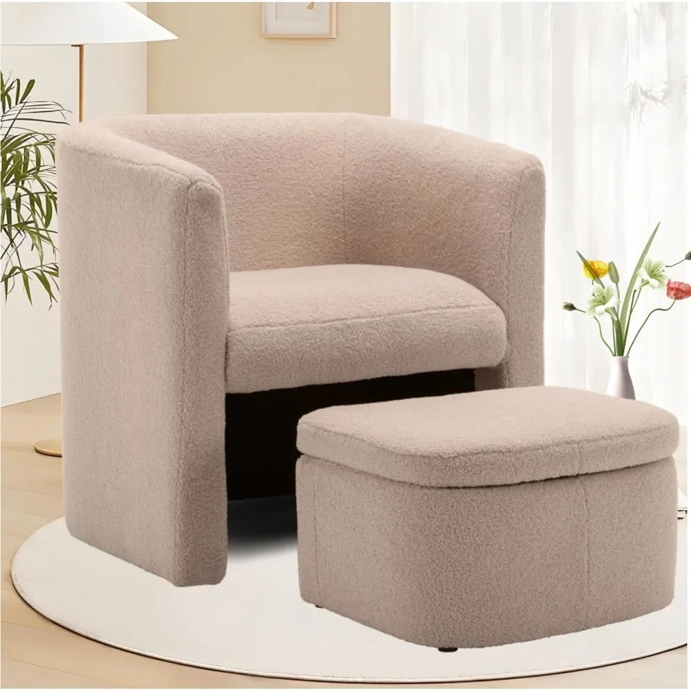 

Ottoman Living Room Side Chair Modern Mid Century Comfy Barrel Chair Upholstered Armchair for Bedroom/Office/Reading