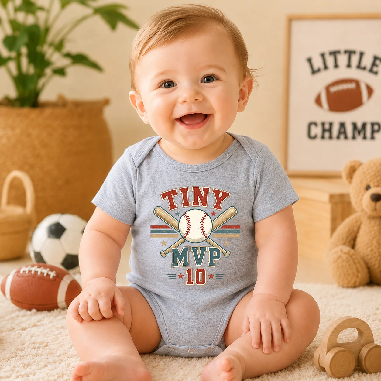 Baby Boy Short Sleeve Bodysuit Tiny MVP Baseball Print Cotton Romper Newborn Infant Sports Outfit Summer Baby Onesie 0-18M