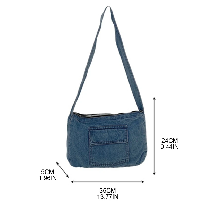 Women Casual Denim Shoulder Bag Retro Teens Girls Crossbody Bag Youth Student School Shopping Daily Handbag Messenger Tote