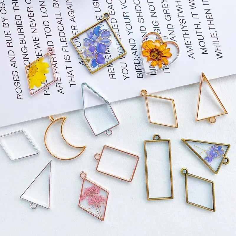 10Pcs Geometric Figure Charm Hollow Glue Blank Pendant Metal Alloy DIY Bracelet Necklace Earrings Handmade Bezel Mold