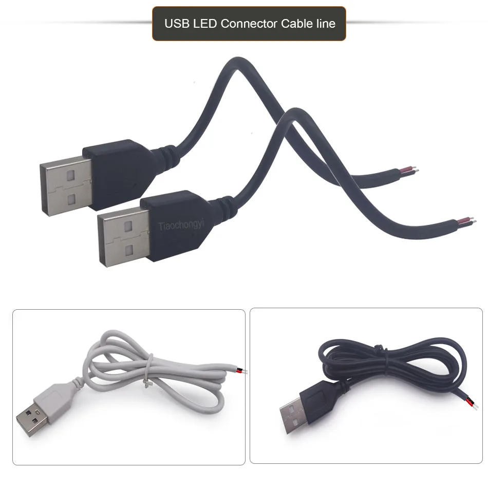 30CM 50CM 100CM USB LED Connector Cable line 2pin USB Socket Power Connect Wire Connectors for DC5V Single Color LED Strip Light