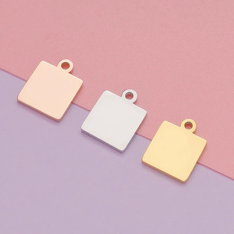 10Pcs/Lot Mirror Polished Stainless Steel Stamping Blank Square Charm Tags  DIY Engraved Charms