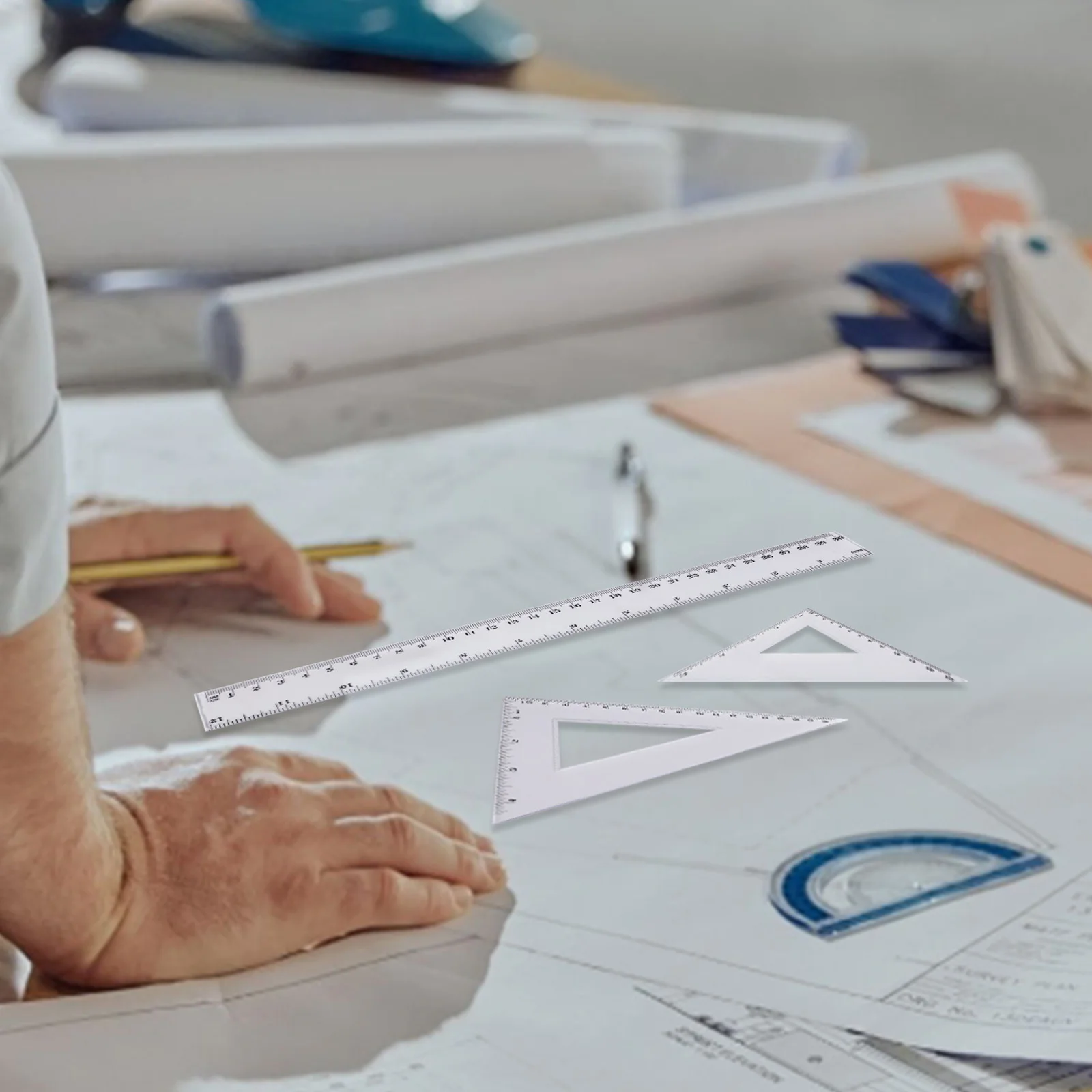 Eagle 4PCS Ruler Set Drawing Ruler Measurement Geometry Triangle Ruler Straightedge Protractor School&Office Stationery