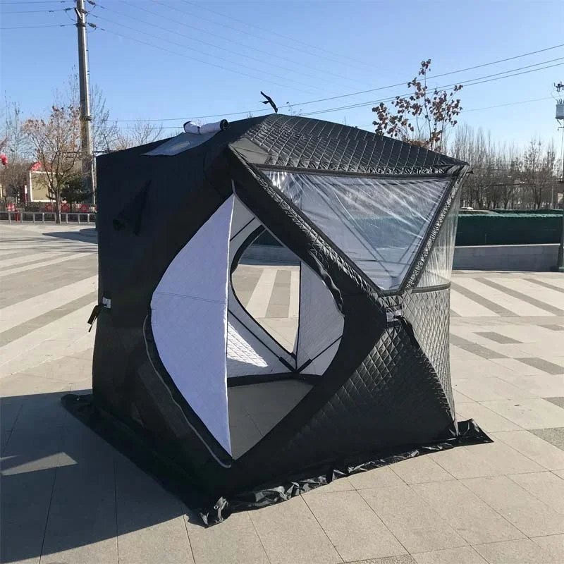 Sauna Style 210D Portable Winter Enhanced Warmth 3 Layers Insulation Shelter Ice Fishing Sauna Tent With Chimney Hole