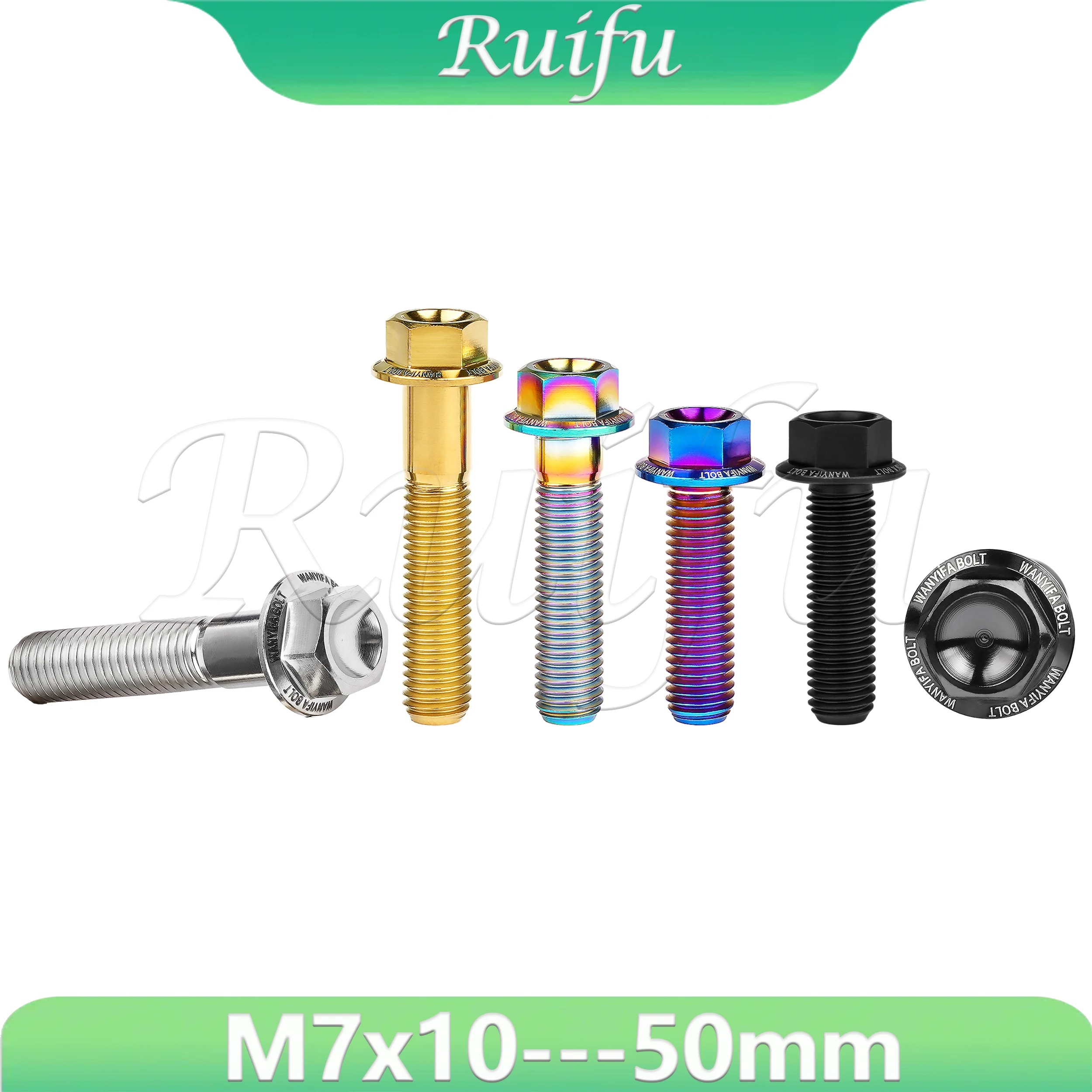 Титановый болт Ruifu M7x10/15/20/25/30/35/40/45/50 мм, шаг 1,0 мм, для мотоциклов, титан Gr5, крепеж с фланцевой головкой