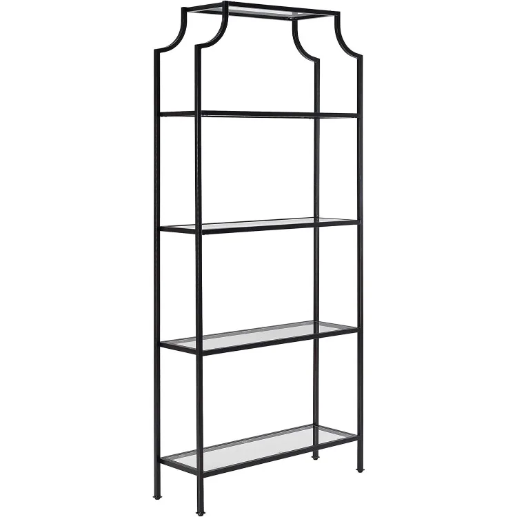 Aimee Bookshelf with Glass Shelves, Bookcase Storage, Oil-Rubbed Bronze