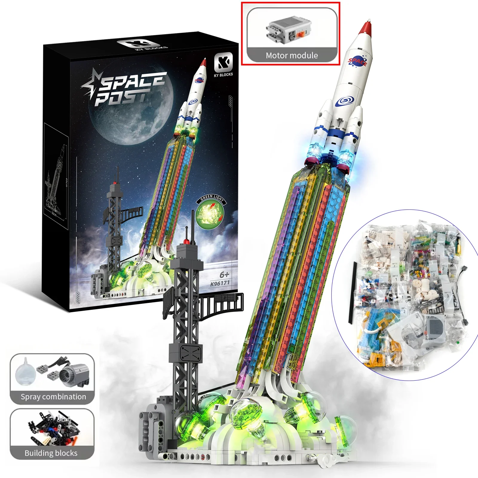 New 711pcs Creative Rocket Launching Model Building Blocks K9617 Set with Spray + LED Light Technology Bricks Assembled Toy Gift