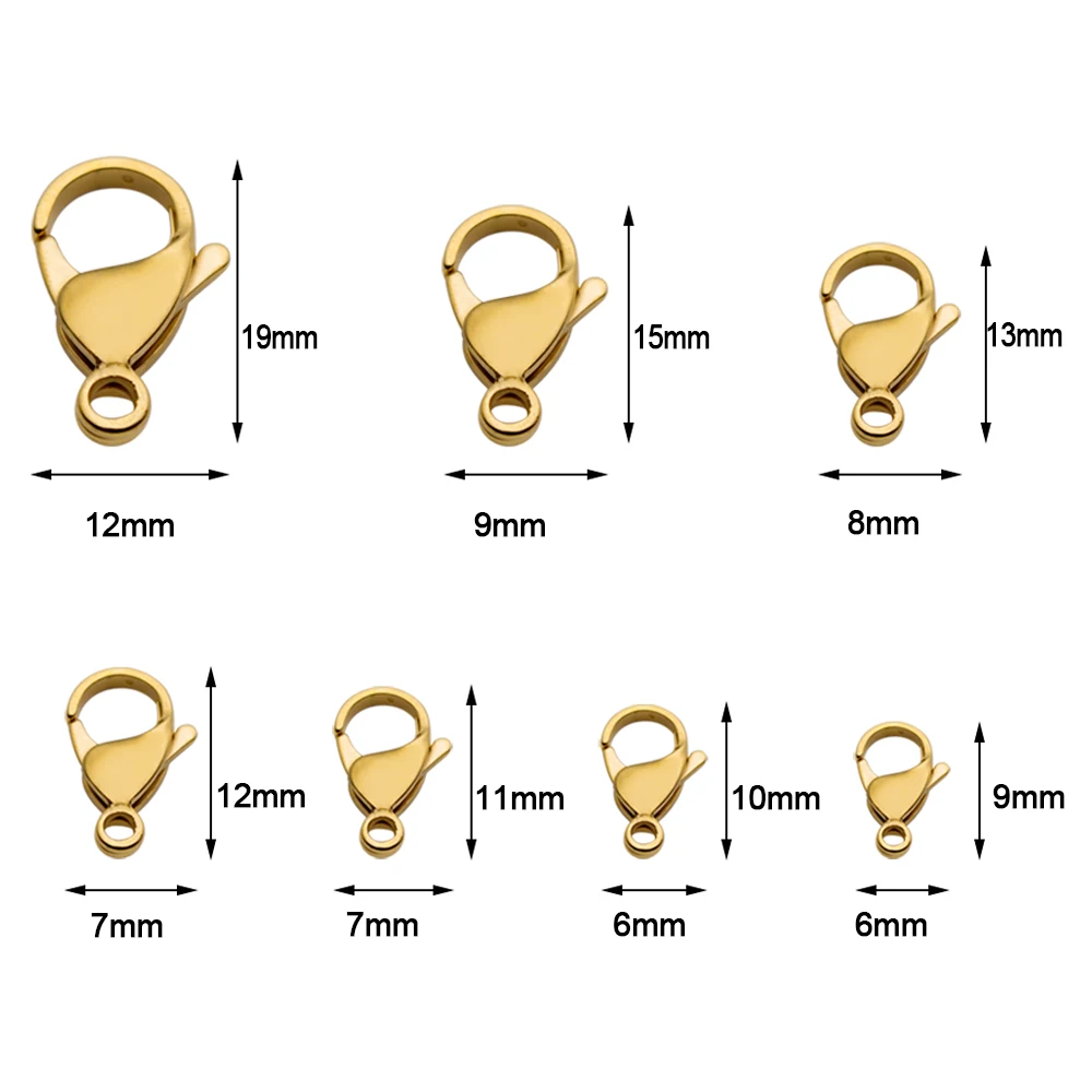 25pcs Stainless Steel Gold Plated Lobster Clasps Hooks 9/10/12mm End Clasps Connectors For Necklace Chain DIY Jewelry Findings