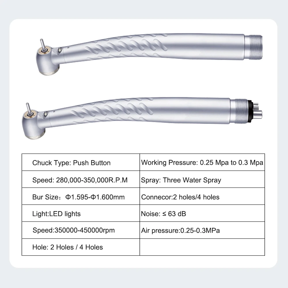 Dental LED High Speed Handpiece 2/4 Hole Standard Head Air Turbine E-Generator Ceramic Bearing Dentist Tips Triple Water Spray