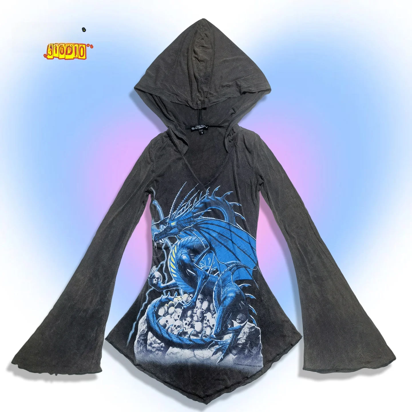 Gothic Dark Style Skull Print Slim Fit Long Sleeve T-Shirt with Bell Sleeves Hoodie Women's Fashion 38 Pieces Spicy Girl Cott...