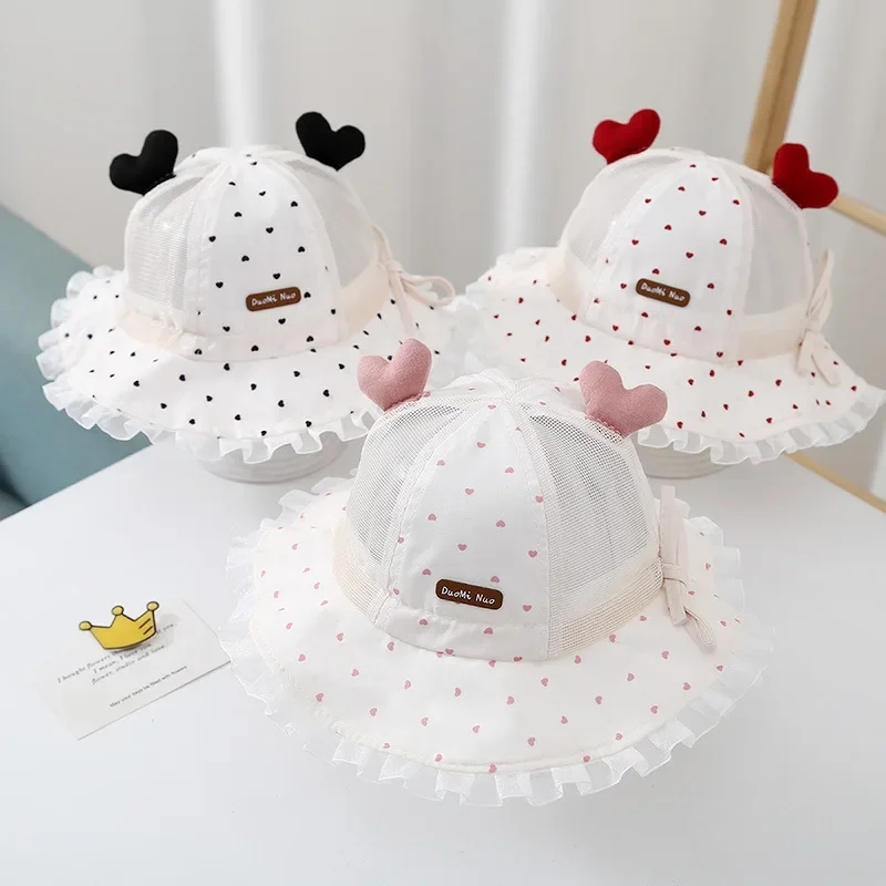 

Summer Thin Baby Mesh Hat Sweet Children Adjustable Bucket Hat Infant Toddler Cute Sun Protection Basin Caps For Girls 1-4Years