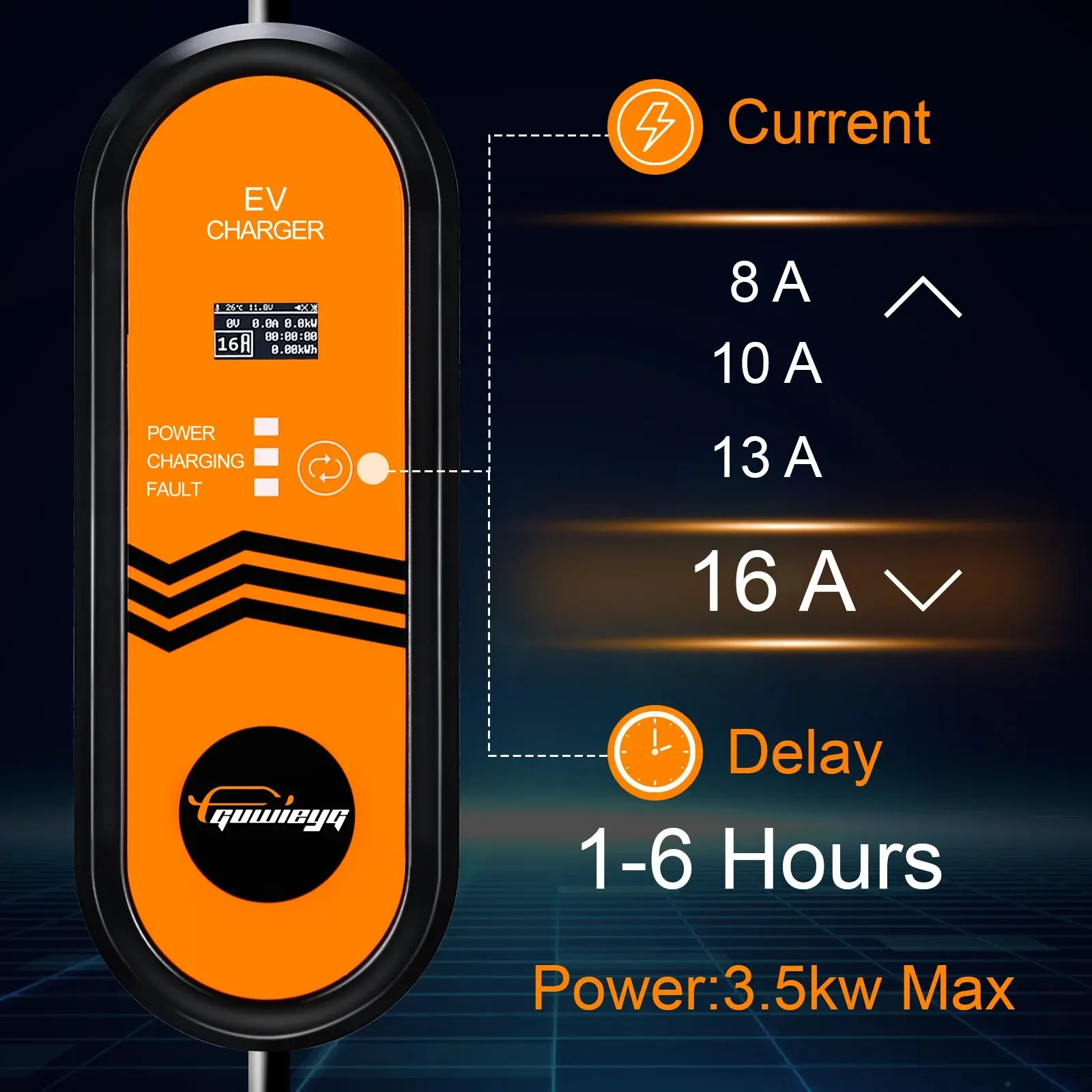 GUWIEYG Portable EV Charger 16A 1Phase 3.5kW 3.5m EV Charger Fit for Type2 / Type1 / GBT EVs With Schuko Plug EV Charging Cable