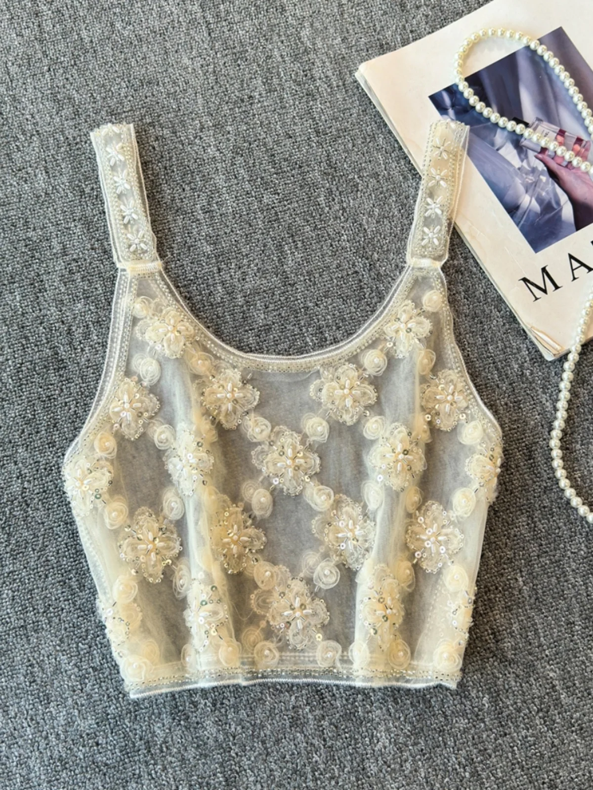 2026 New Glitter  Summer Women Tank Top Loose Sleeveless Round Neck Embroidery Camis Floral Lace Beaded Fashion Vest