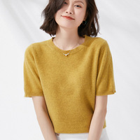 Spring and Summer New Short-sleeved Women O-neck Slim Wool Cotton Blend Pullover Vest T-shirt Knitted Base Sweater